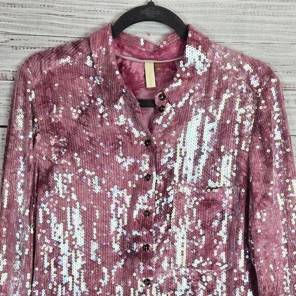 Picro Pink Sequined Shimmer Showgirl Top Size L Sparkle Feminine Holiday Party - Picture 3 of 12